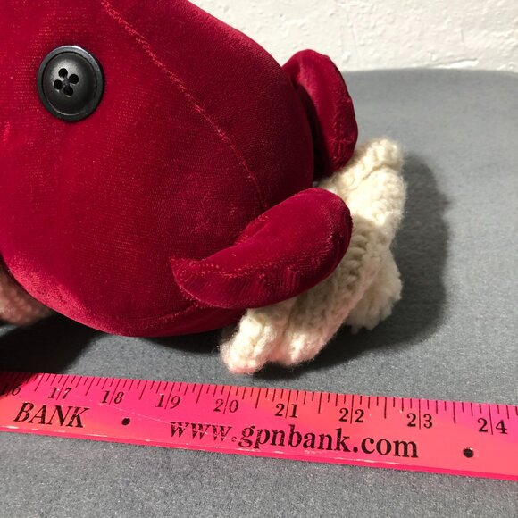 Vintage Handmade Velvet Red Teddy Bear Button Eyes Scarf & Hat - Picture 9 of 10